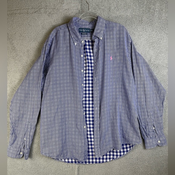 Men’s double lined soft button down size xxl blue gingham preowned - Picture 1 of 8
